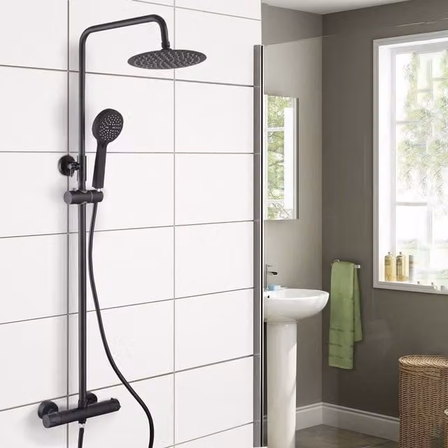 Nes Home Black Regent Round Exposed Thermostatic Shower Mixer and Slider Rail Kit in Matt Black