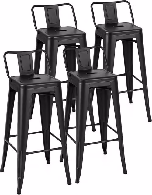 COSTWAY Set of 4 Black Stackable Metal Industrial Bar Stools for Kitchen and Dining Rooms