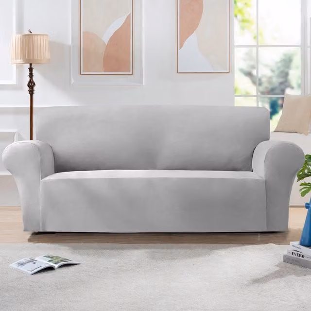 Home Republic Silver Mink Velvet Stretch Armchair Cover