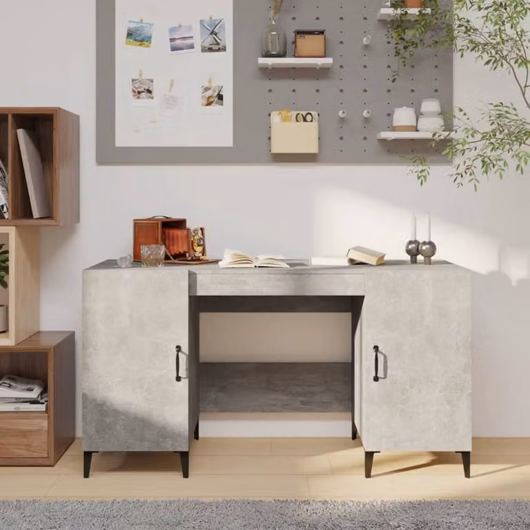 Berkfield Home Computer Desk in Concrete Grey, W/D/H: 140 x 50 x 75 cm