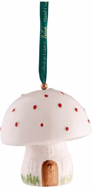 Belleek Classic Porcelain Toadstool Hanging Ornament in White
