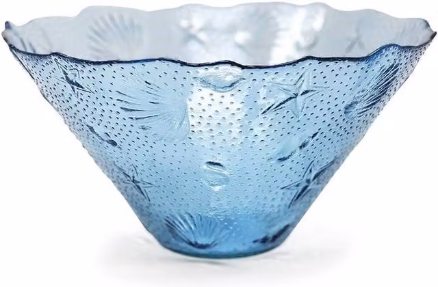 Verano Spanish Ceramics Beyond The Sea Blue and Clear Glass Conical Salad Bowl, Diameter: 30 cm