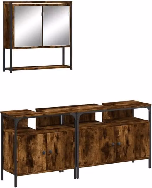 Berkfield Home 3 Piece Industrial Bathroom Furniture Set in Smoked Oak Brown