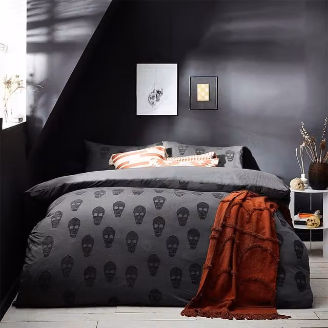 Make it a Home Skulls Reversible Tufted Cotton Duvet Cover Set, Anthracite, 200 x 200 cm