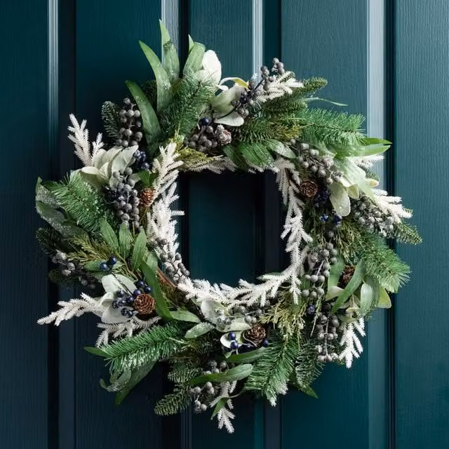 Scottish Everlastings Ltd Blue, Green and White Blueberry and Pine Christmas Wreath, Diameter: 60 cm