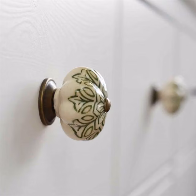 Nicola Spring Ceramic Floral Cabinet Knobs, Green, Pack of 24