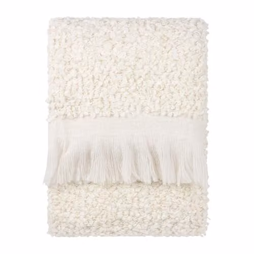 Yard Ulsmere Woven Bouclé Fringed Throw in Beige and White, W/D/H: 130 x 180 cm