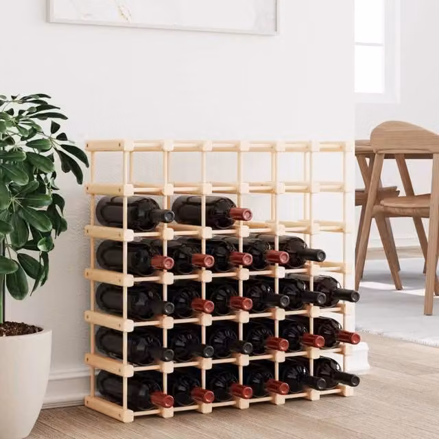 Berkfield Home Rustic Solid Wood Pine Wine Rack for 42 Bottles, Brown, W/D/H: 68.5 x 23 x 68.5 cm