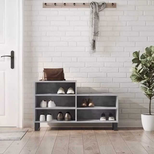 Berkfield Home Modern Shoe Cabinet in Concrete Grey, W/D/H: 102 x 36 x 60 cm