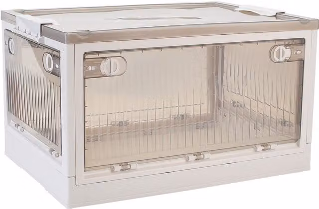 Livingandhome White and Transparent Plastic Organiser with Lid, Width: 61.5 cm