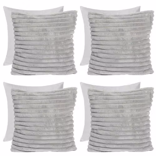 OHS Set of 4 Grey Faux Fur Square Throw Pillows with Removable Covers, 45 x 45 cm