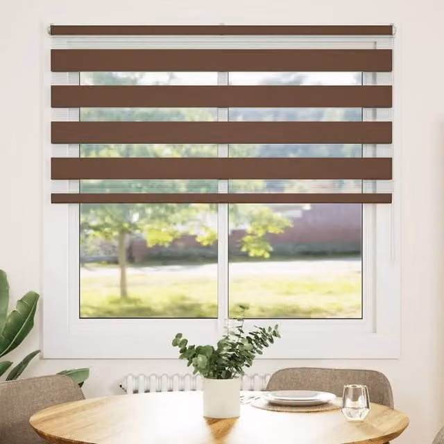 Berkfield Home Brown Zebra Day and Night Blind with Polyester Fabric, W: 140 cm, H: 100 cm