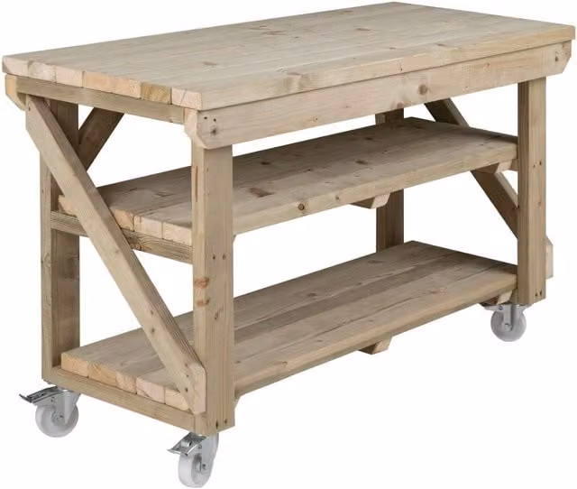 Arbor Garden Solutions Wooden Workbench with Castors in Green and Brown, Width: 120 cm