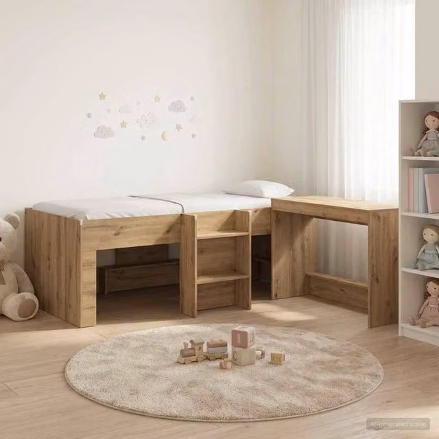 Berkfield Home Kids High Bed Frame with Desk and Stairs in Artisan Oak Brown