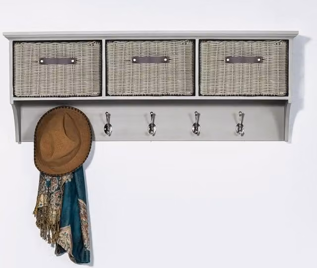 Tetbury Large Coat Rack with 3 Durable Storage Baskets in Dove Grey
