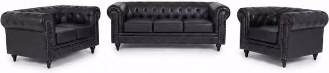 Bravich 6-Seater Chesterfield Scroll Arm Faux Leather Sofa in Black