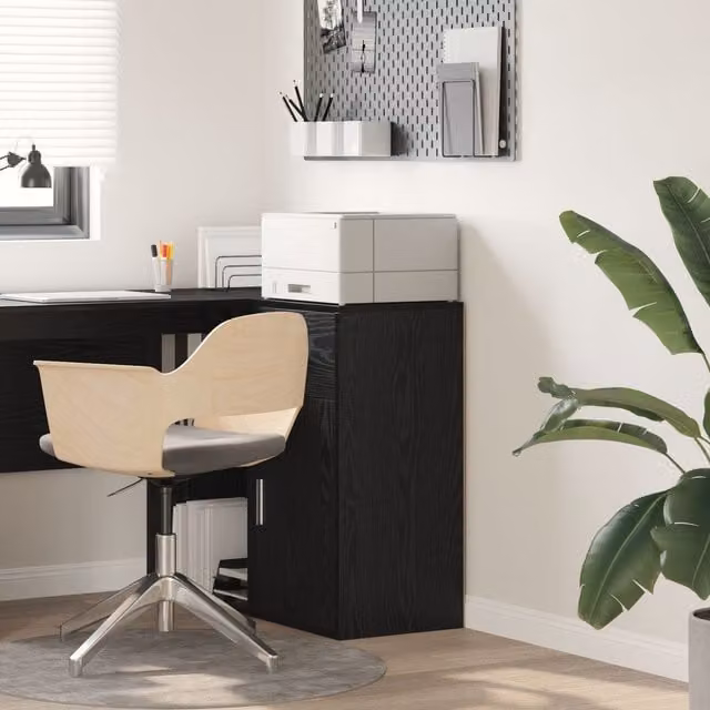 Berkfield Home Black Oak Modern Storage Cabinet with Hinged Doors and Internal Drawers