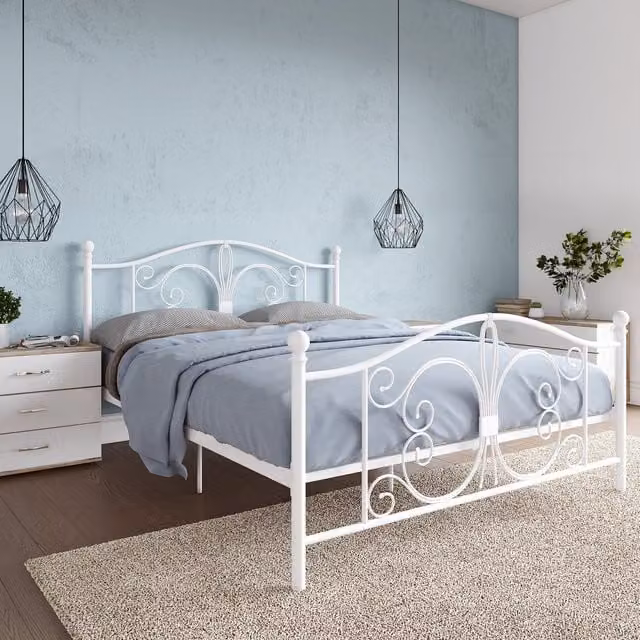 Dorel Home Bombay Metal Bed in White, Double, 180 x 200 cm