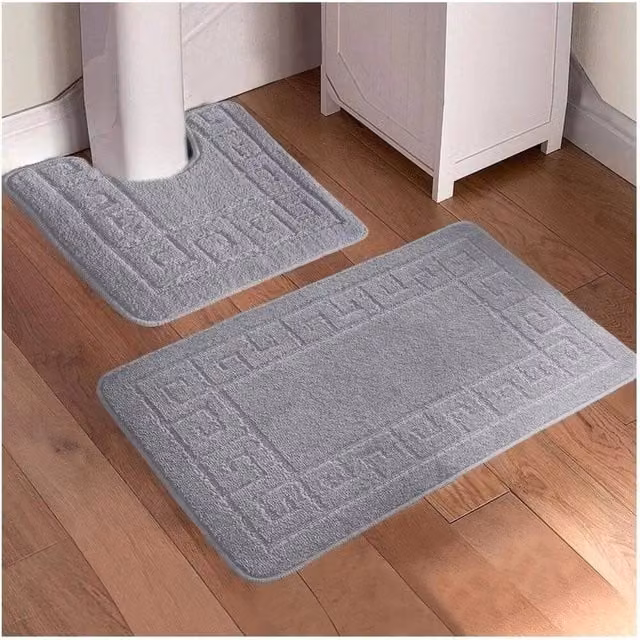 Havendro Silver Luxury Soft Touch Anti Slip Bath and Pedestal Mat Set in Grey