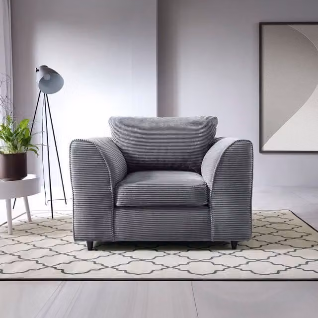 Abakus Direct Jumbo Cord Armchair in Grey, W/D/H: 102 x 86 x 78 cm