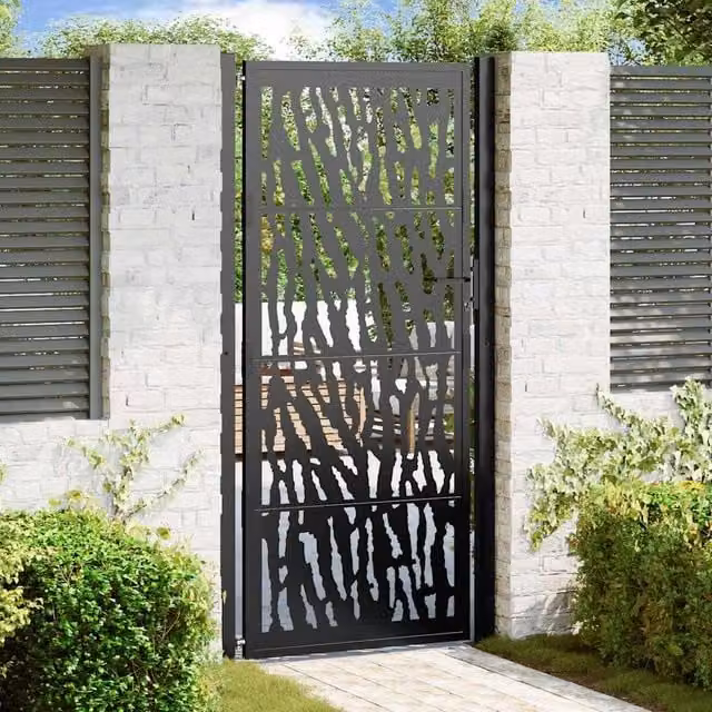 Berkfield Home Black Steel Garden Gate, W: 105 cm, H: 205 cm