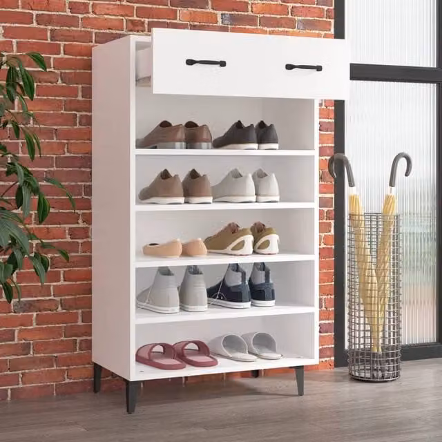 Berkfield Home White Modern Shoe Cabinet with Hinged Doors and Open Shelf, W/D/H: 60 x 35 x 105 cm