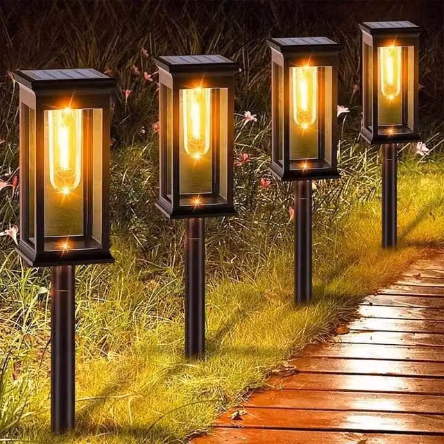 SPETLEK Set of 4 Solar LED Stake Lights in Black for Garden and Patio Pathways