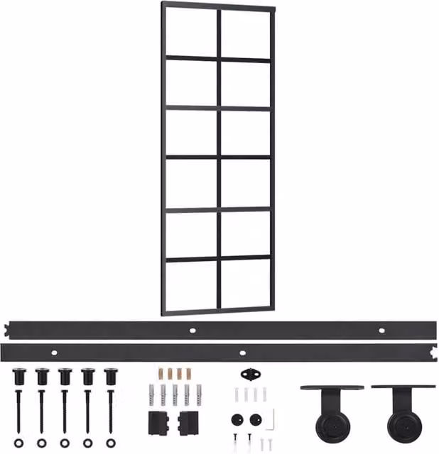 Berkfield Home Sliding Glass and Aluminium Door with Hardware Set, Black, W: 76 cm, H: 205 cm