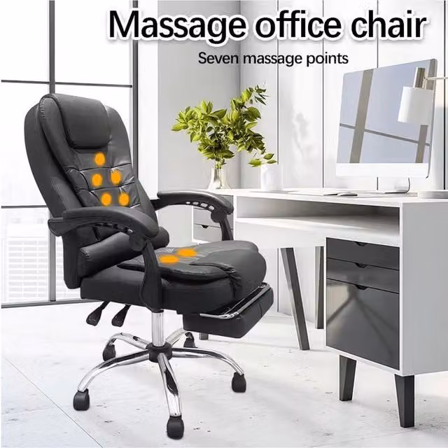 Alivio Executive Office Massage Recliner Chair with Footrest in Black Synthetic Leather
