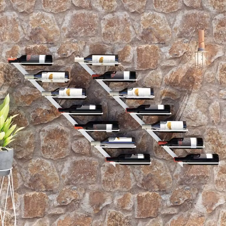 Berkfield Home Wall-mounted Metal Wine Rack for 7 Bottles, 2 Pack, White