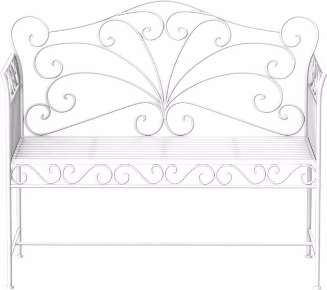 Outsunny 2 Seater Metal Garden Bench with Decorative Floral Backrest in White