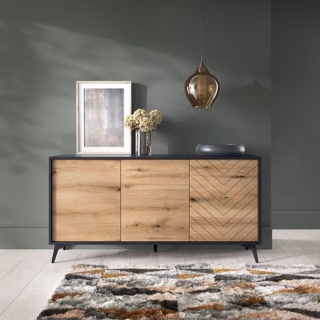 Abakus Direct Large Diamond Scandinavian Wood Sideboard in Brown and Yellow