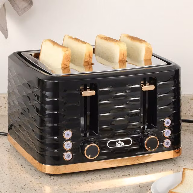 HOMCOM 4 Slice Toaster with 7 Browning Levels and Self-Centring Function, Black