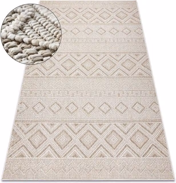 RugsX Origi Geometric Beige Flat Weave Rug, W: 180 cm, D: 270 cm