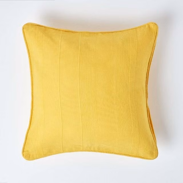 Homescapes Cotton Rajput Ribbed Square Cushion Cover in Yellow, 45 x 45 cm
