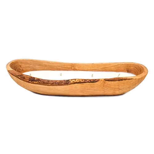 Verano Wild Fig Scented Soy Wax Candle in Brown Reusable Olive Wood Boat