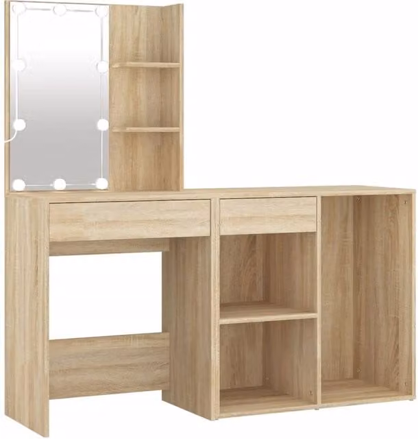 Berkfield Home Hollywood LED Dressing Table with Cabinet in Sonoma Oak Brown
