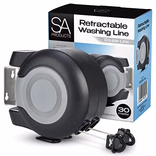 Tanness Wall Mounted Twin Cable Retractable Washing Line, 30m, Black and Grey