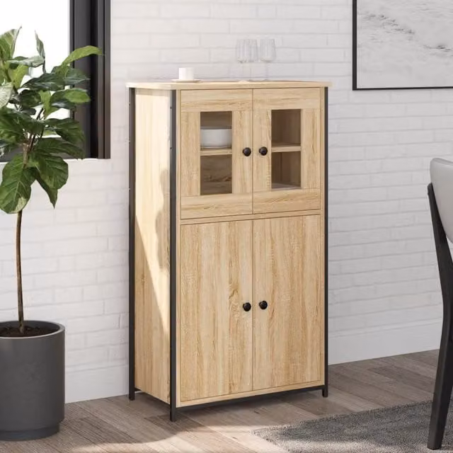 Berkfield Home Sonoma Oak Highboard in Brown, W/D/H: 62 x 32 x 106.5 cm
