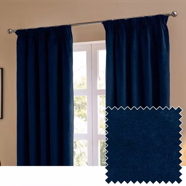 Make It A Home Blue Velvet Pencil Pleat Room Darkening Curtain Pair, Height: 183 cm