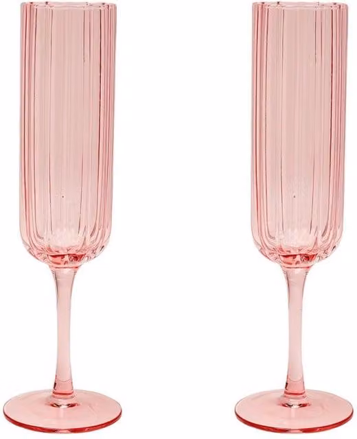 Hestia Set of 2 Pink Scalloped Glass Champagne Flutes
