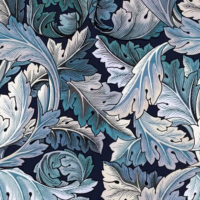 House of Hackney ACANTHUS Botanical Floral Art Nouveau Wallpaper in Blue and Midnight Multicolour