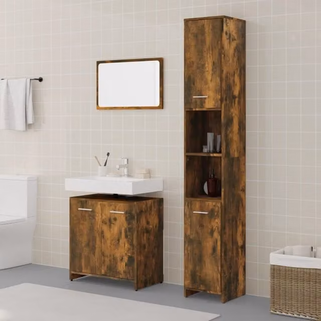 Berkfield Home 3 Piece Modern Bathroom Furniture Set in Smoked Oak Brown