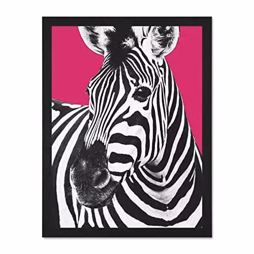 Wee Blue Coo Zebra Animal Print Framed Wall Poster, Multicolour, W: 45.7 cm x H: 61.0 cm