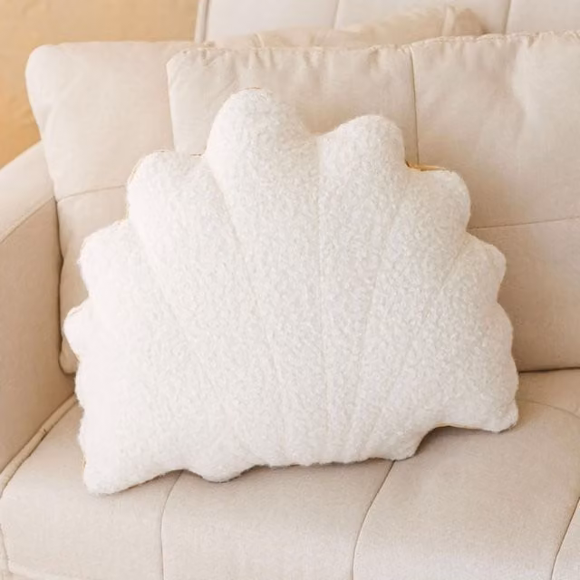 MiniCamp Boucle Seashell Cushion in Ecru, W: 40 cm, D: 48 cm