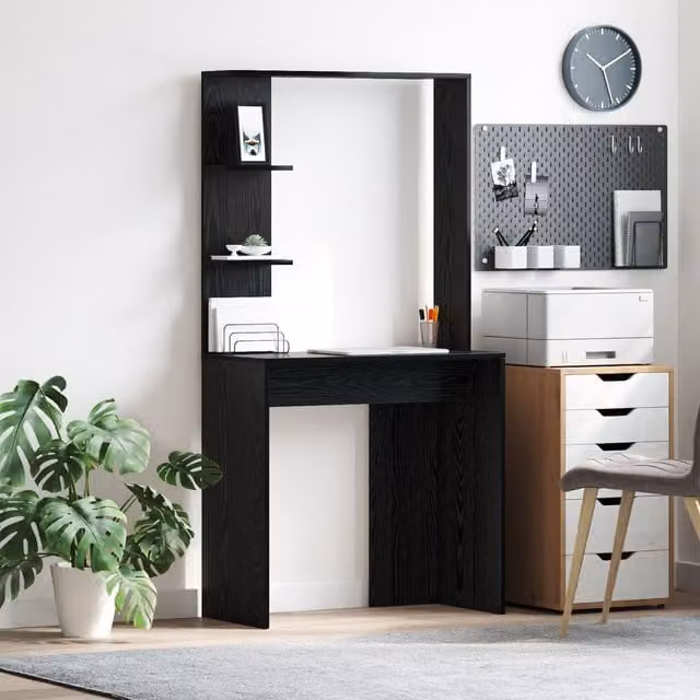 Berkfield Home Black Oak Computer Desk in Black Oak Solid Wood and MDF