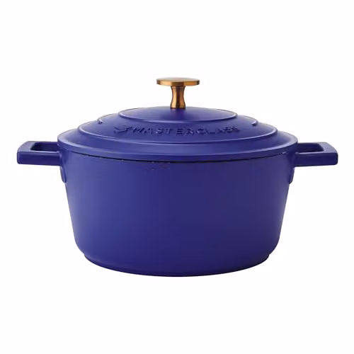 MasterClass Cast Aluminium Casserole Dish with Self Basting Lid, Blue, Diameter: 20 cm, Volume: 2.5 l
