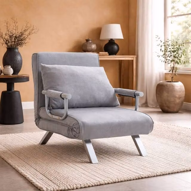 Wyld Haus Yorito Convertible Chair Bed in Light Grey Microfibre with Metal Frame