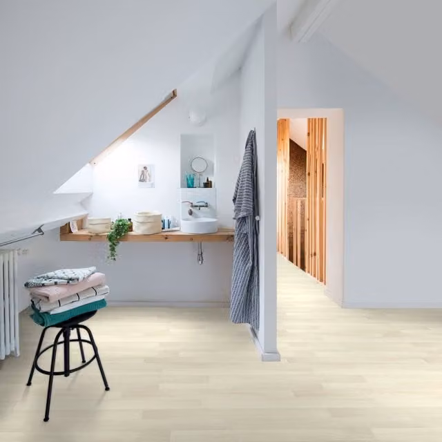 Komscape Scandinavian Wood Look Limewash Vinyl Flooring, White, W: 3 m, D: 2 m