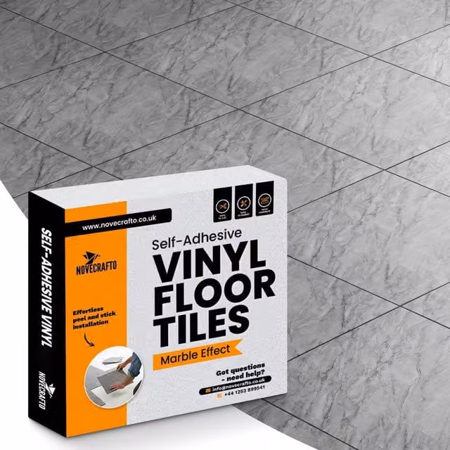 Novecrafto Self Adhesive Grey Marble Effect Vinyl Floor Tiles, Pack of 30, W/D: 30.5 x 30.5 cm